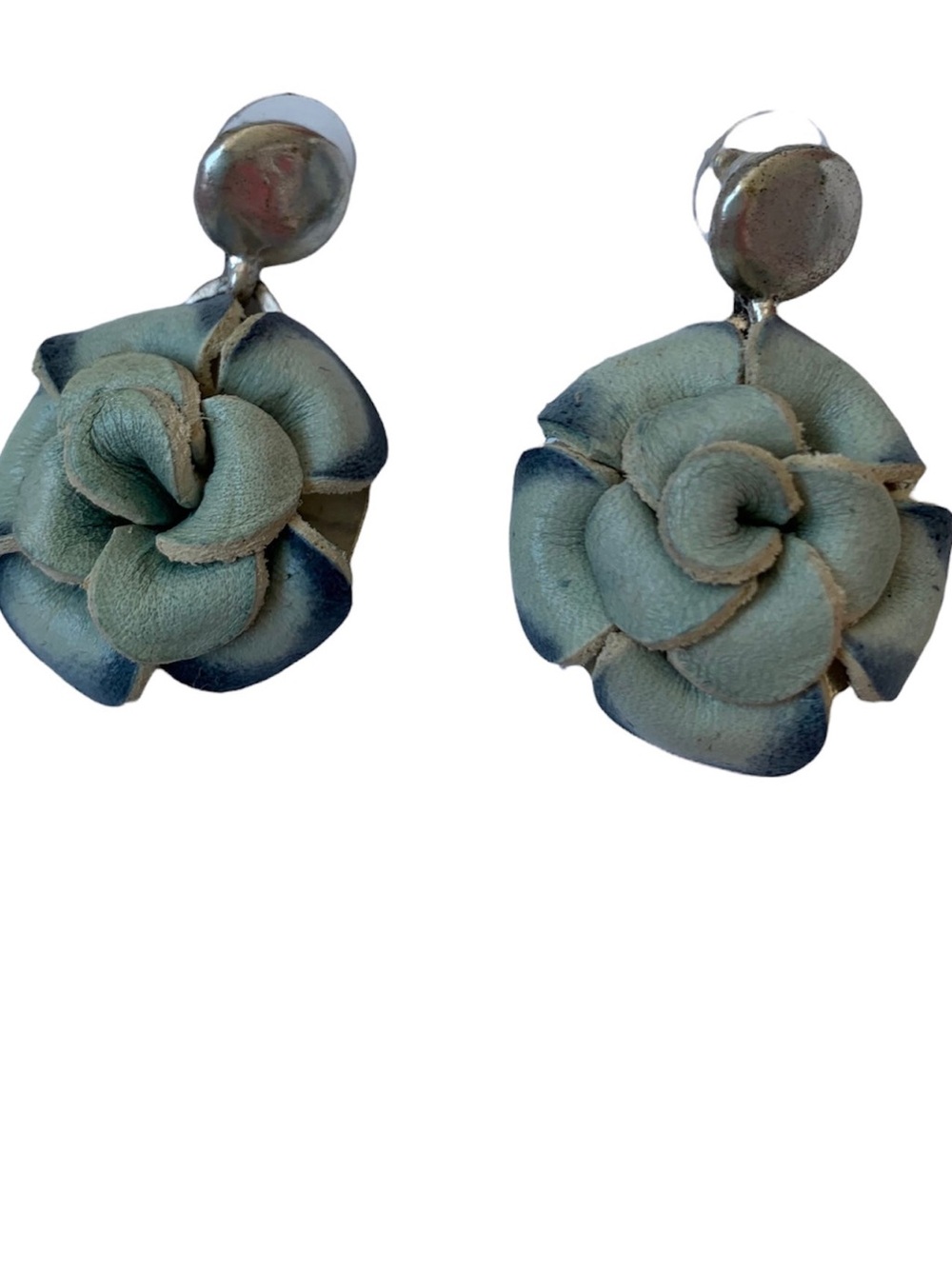Patricia Nash Silver and Blue Leather Flower Earrings